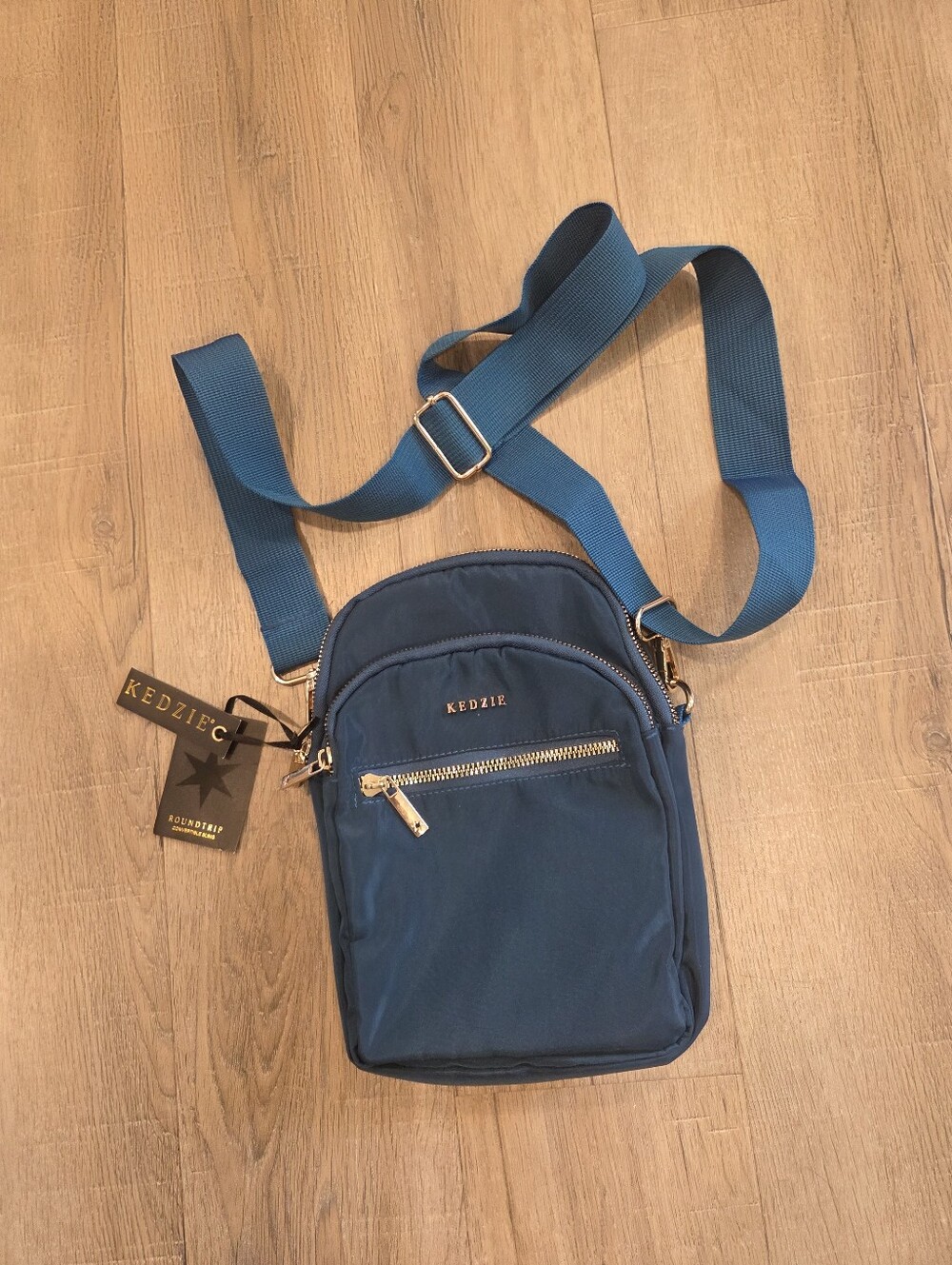 Kedzie Roundtrip Convertible Sling Crossbody Bag Teal Blue NWT Gold Accent